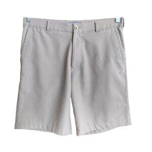 PETER MILLAR 32 Wicking Flat Front Tan Khaki Golf Shorts Preppy Mens 32